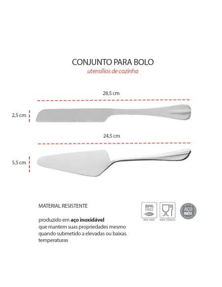 Espatula e Faca de Bolo Aço Inox Sobremesa Tortas 2un