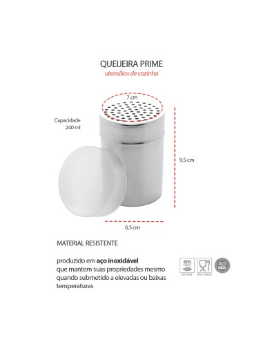 Queijeira Inox Porta Queijo Ralado Tempero e...