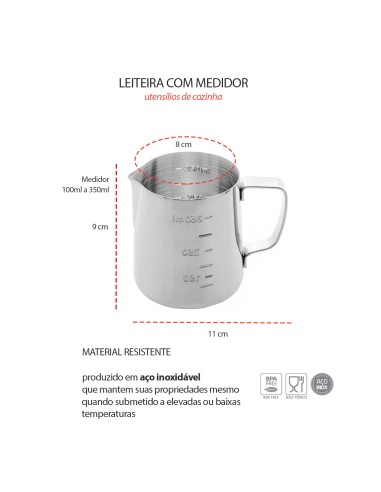 Leiteira Chaleira Bule Medidor Aço Inox Bar...