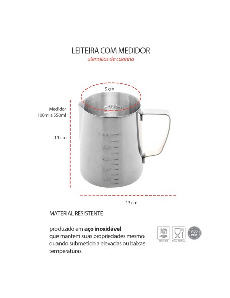 Leiteira Chaleira Bule Medidor Aço Inox Bar Cafeteria 600ml