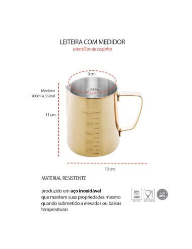 Leiteira Chaleira Bule Dourado Inox Medidor...