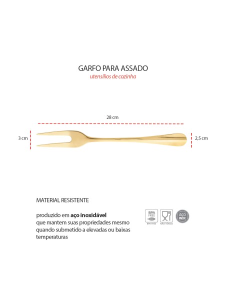 Garfo Dourado Trinchante Assado Positano Utensilios Aço Inox