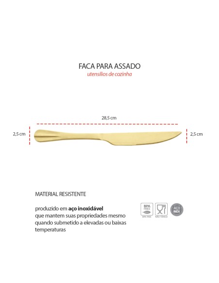 Faca Dourada Carne Assados Utensilios Aço Inox Positano
