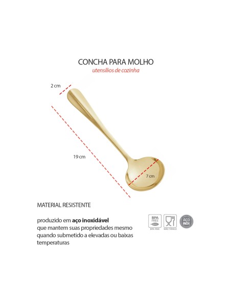 Concha Dourada Positano Utensilios de Cozinha Aço Inox