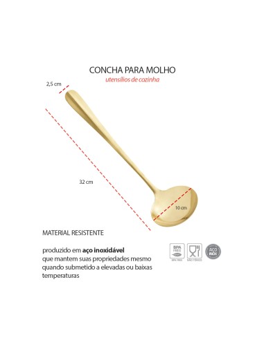 Concha Dourada Buffet Utensilios Aço Inox...