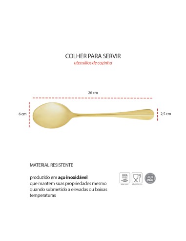 Colher Dourada Servir Arroz Salada Aço Inox...