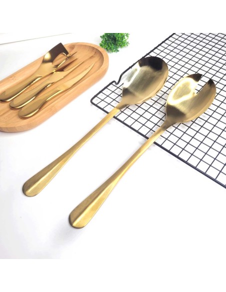 Colher e Garfo Jogo Salada Aço Inox Dourado Positano 2un