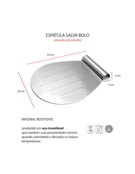 Espatula Salva Bolo Pizza Placa Aço Inox Base Redonda 33x26cm