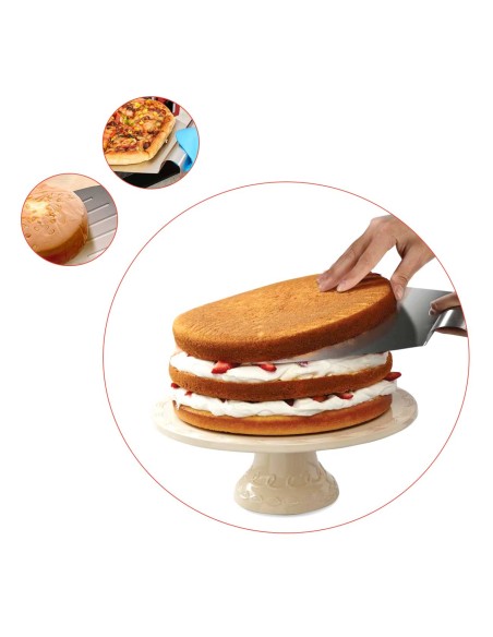 Espatula Salva Bolo Pizza Placa Aço Inox Base Redonda 33x26cm