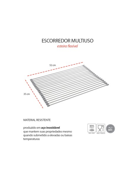 Escorredor Multiuso Esteira de Pia Dobravel Inox e Silicone