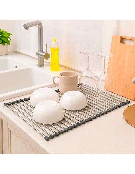 Escorredor Multiuso Esteira de Pia Dobravel Inox e Silicone