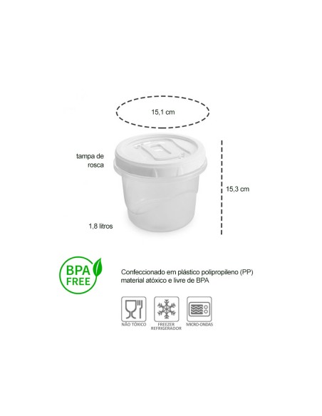 Pote de Cafe Porta Mantimentos Plastico Tampa Rosca 1,8L