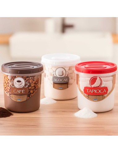 Pote de Cafe Porta Mantimentos Plastico Tampa...