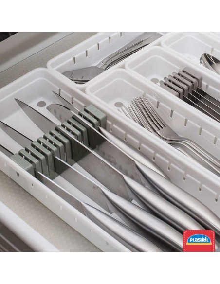 Organizador de Gaveta Porta Facas Antiderrapante Trava Plastico Branco
