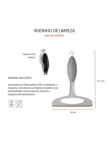 Rodo de Pia Rodinho Cinza Suporte com Ventosa 16cm