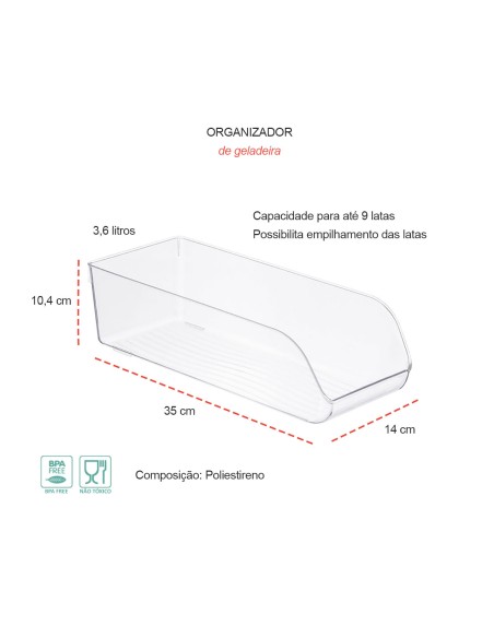 Organizador Geladeira Porta Latas Multiuso Transparente