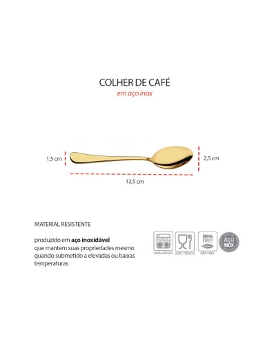 Colher de Cafe Dourado Talheres Aço Inox
