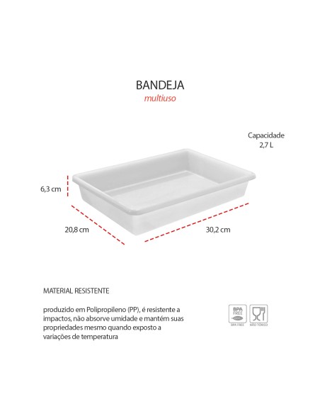Bandeja Multiuso Organizador Cozinha Plastico Branco 2,7L