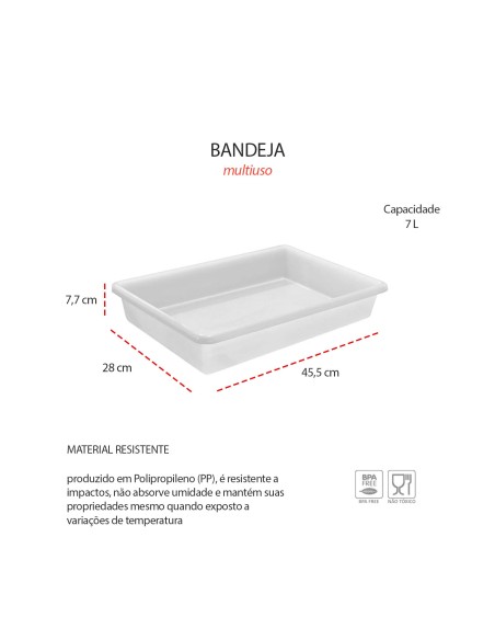 Bandeja Multiuso Organizador Cozinha Plastico Branco 7L