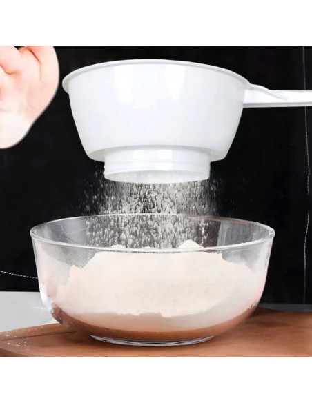 Peneira com Funil Encaixavel Cozinha Plastico Branco Grande