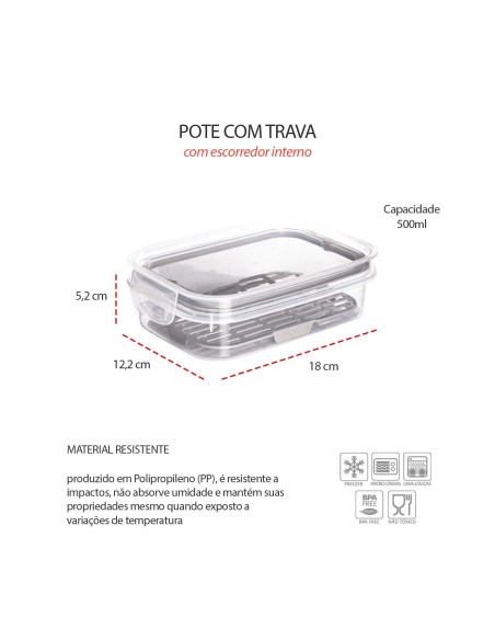 Pote Hermetico Transparente Escorredor Interno Frutas 500ml