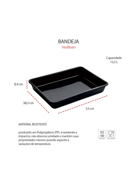 Bandeja Multiuso Organizador Cozinha Pets Plastico Preto 12,5L