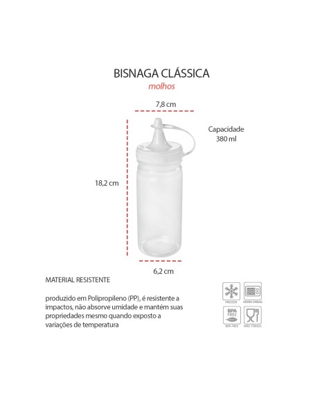 Bisnaga Transparente Tubo Molho Bico Fino Plastico 380ml