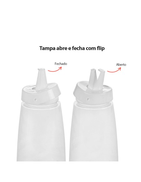 Bisnaga Transparente Tubo Molho Bico Fino Plastico Flip 520ml