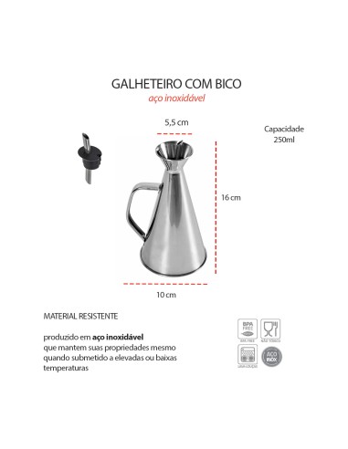Galheteiro Porta Azeite Bico Jarra Aço Inox...