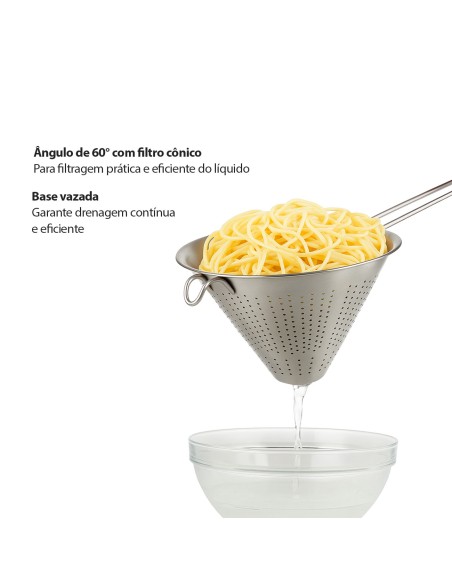 Funil Passador Chinoy Coador Peneira Aço Inox 24cm