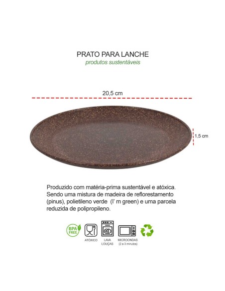Prato Raso Lanche Marrom 20cm Bar Festa Restaurante BPA Free
