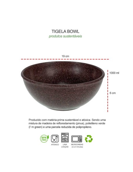 Tigela Bowl Cumbuca Salada Açai Sopa Marrom BPA Free 1L