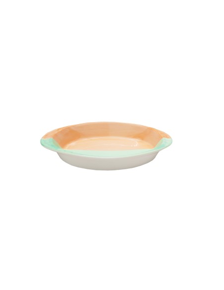 Travessa Porcelana Tigela Oval Pequena Verde Laranja