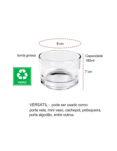 Porta Vela Algodao Pote Vidro Mini Vaso Redondo...
