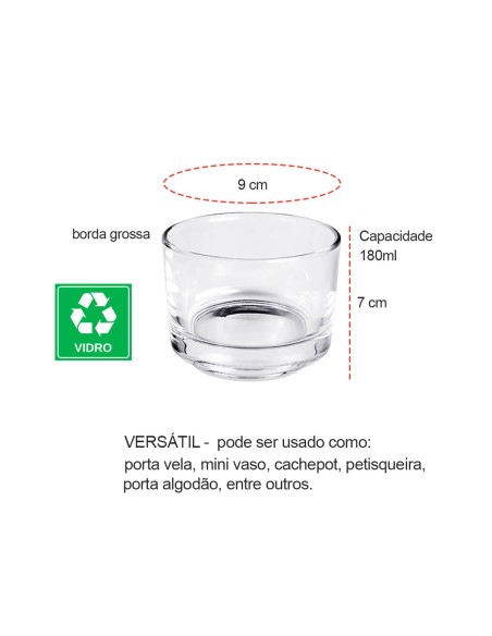 Porta Vela Algodao Pote Vidro Mini Vaso Redondo 180ml