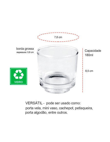 Pote de Vidro Porta Vela Suporte Vaso Mini Borda Grossa