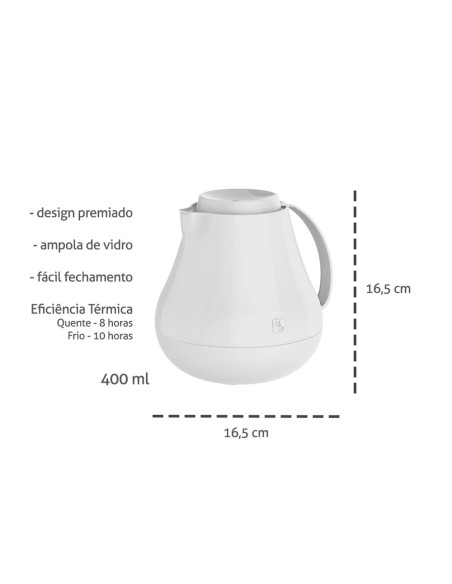 Garrafa Termica Bule Branco Sonetto Cafe Leite Cha 400ml