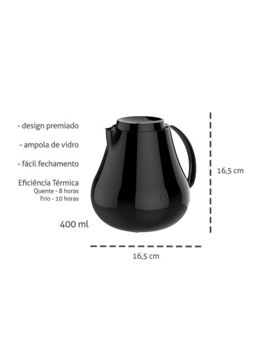 Garrafa Termica Bule Preto Sonetto Cafe Cha 400ml