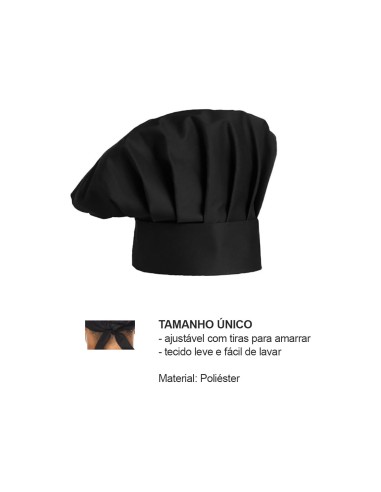 Chapeu de Cozinheiro Preto Chef Touca Unissex...