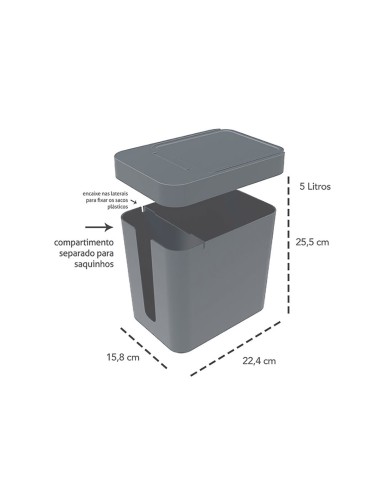 Lixeira Bege Compartimento Porta Sacos e Tampa...