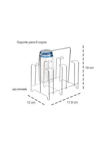 Suporte para 6 Copos Escorredor de Aço Cromado