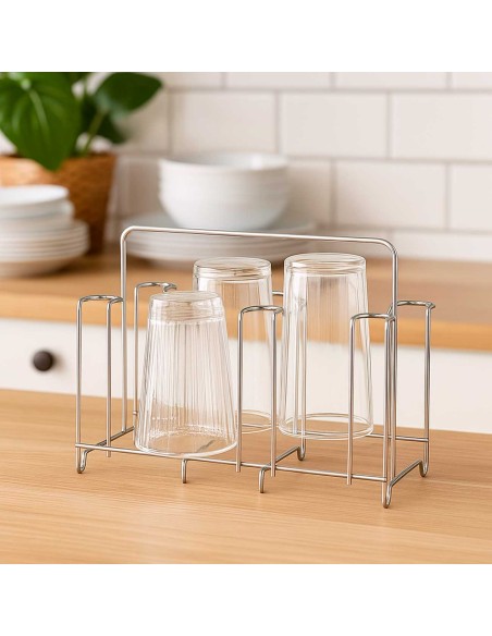 Escorredor Porta 8 Copos Suporte Metal Aço Cromado