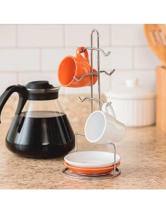 Porta Xicaras e Pires Suporte para 6 Canecas Aço Cromado 2