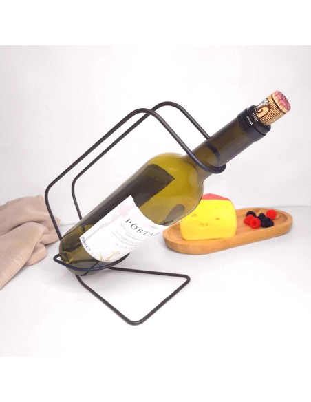 Porta Garrafa Vinho Alça Servir Suporte de Mesa Metal Preto