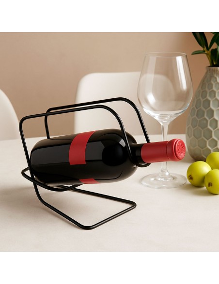Porta Garrafa Vinho Alça Servir Suporte de Mesa Metal Preto