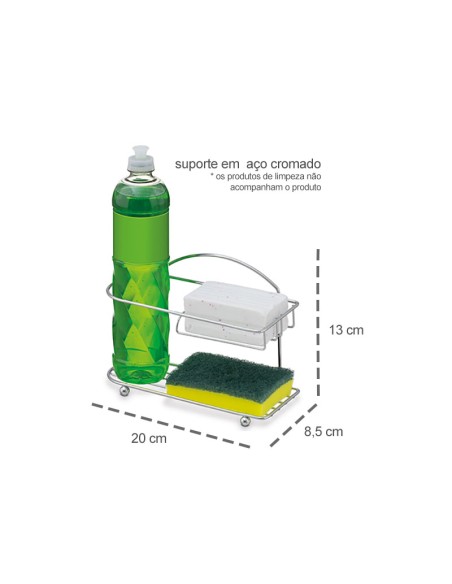 Porta Detergente Bucha e Sabão Organizador de Pia Cromado