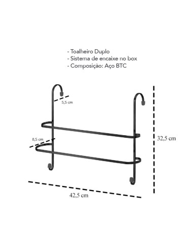 Porta Toalha Duplo Toalheiro Preto Gancho para...