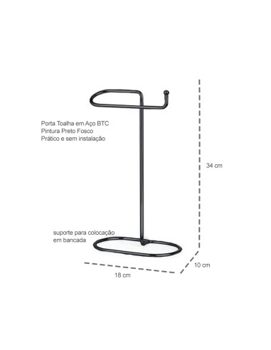 Porta Toalha Preto Toalheiro de Mesa em Aço Black