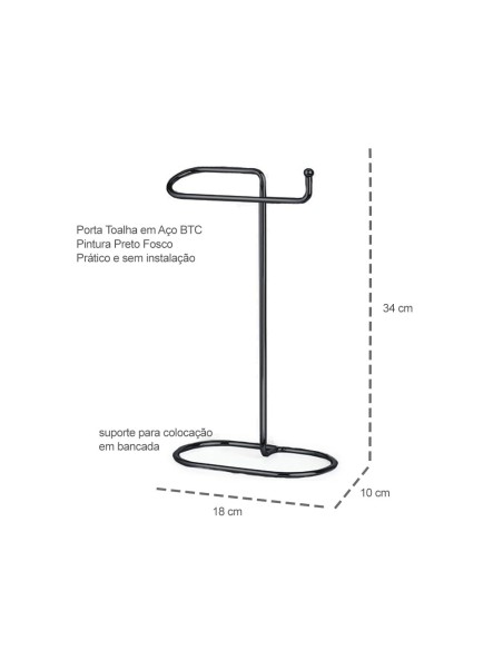 Porta Toalha Preto Toalheiro de Mesa em Aço Black