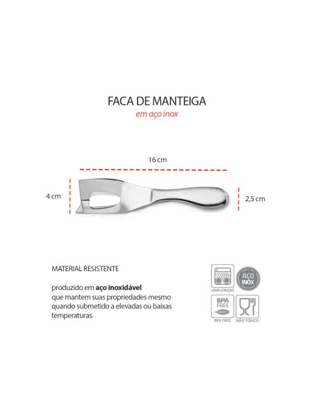 Faca de Manteiga e Queijo Espatula Angular Aço Inox Prata